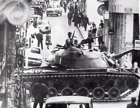 Tank on Akadamias Street in Athens, Nov 1973